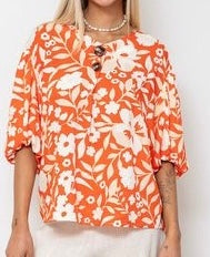 Willow Tree - Floral Print Button Detail Top