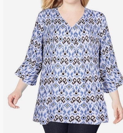 Elegant - 3/4 Bell Sleeve Geometric Print Top