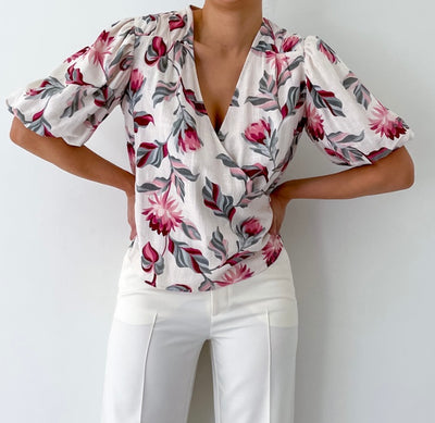 Fria - Floral Cross Over Blouse