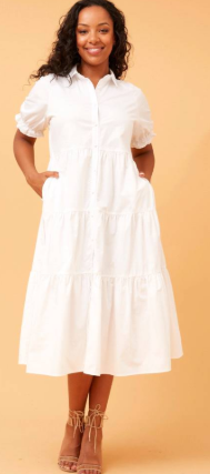 Caroline Morgan - SHORT SLEEVE TIERED COTTON DRESS