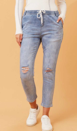 Caroline Morgan - DISTRESSED DENIM JOGGER PANT