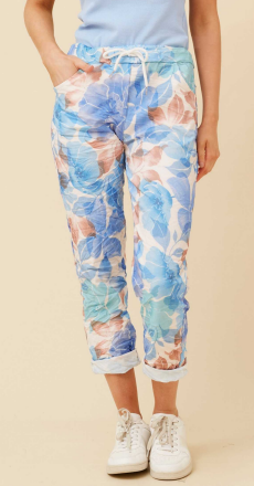 Bottega Moda - CROP BLUE FLORAL PRINT PANTS