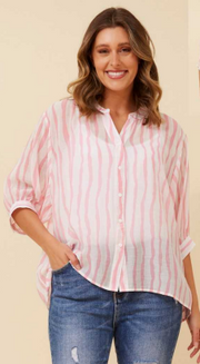 Caroline Morgan - STRIPED SHIRT WITH BACK BUTTON DETAIL