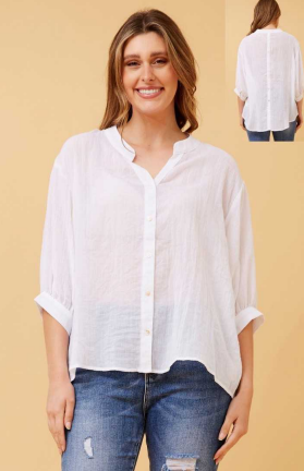 Caroline Morgan - 3/4 SLEEVE SHIRT WITH BACK BUTTON DETAIL