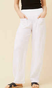 Bottega Moda - LINEN ELASTIC WAIST PANT WITH FRONT POCKETS