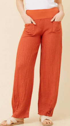 Bottega Moda - LINEN ELASTIC WAIST PANT WITH FRONT POCKETS