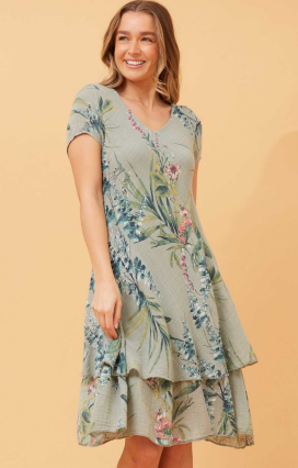 Bottega Moda - SHORT SLEEVE DOUBLE LAYER FLORAL DRESS