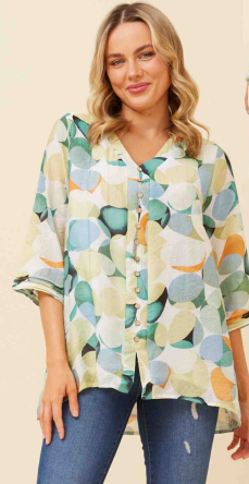 Caroline Morgan - 3/4 SLEEVE  MULTI GREEN SHIRT