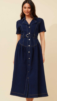 Caroline Morgan DENIM SHORT SLEEVE MIDI DRESS - Main Image