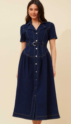 Caroline Morgan - DENIM  SHORT SLEEVE MIDI DRESS