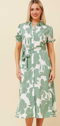 Caroline Morgan - SHORT PUFF SLEEVE TROPICAL PRINT MIDI SHIRT DRESS