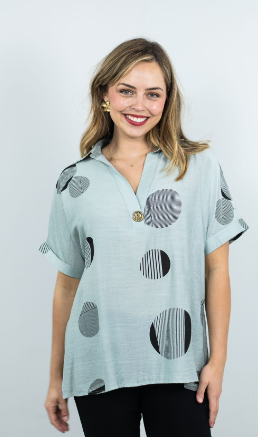 Willow Tree - LINEN CIRCULAR PRINT BUTTON DETAIL TOP