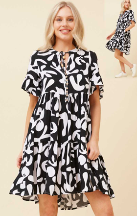 Caroline Morgan - SHORT FRILL SLEEVE TIERED DRESS WITH TIE