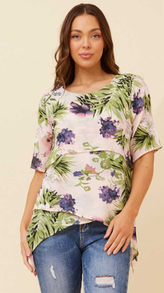 Caroline Morgan - FLORAL TIERED SHORT SLEEVE TOP