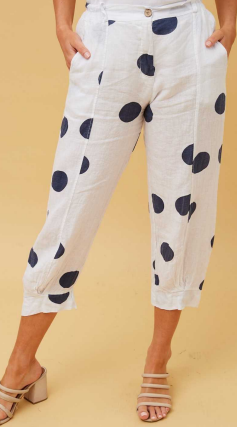 Bottega Moda - CROPPED LINEN PANTS WITH POLKA DOT PRINT