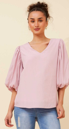 Caroline Morgan - V NECK 3/4 BALLOON SLEEVE TOP