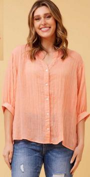 Caroline Morgan - 3/4 SLEEVE SHIRT WITH BACK BUTTON DETAIL