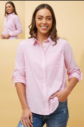 Caroline Morgan - LONG SLEEVE STRIPED  COTTON SHIRT