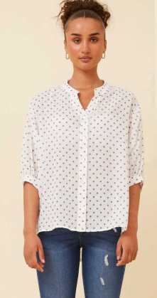 Caroline Morgan - POLKA DOT PRINT 3/4 SLEEVE SHIRT