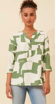 Caroline Morgan - ROLL-UP SLEEVE PRINTED  BLOUSE