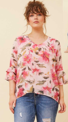 Caroline Morgan - 3/4 FRILL SLEEVE FLORAL TOP