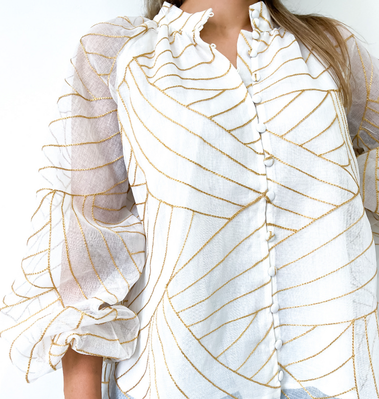 Fria - WHITE & GOLD EMBROIDERED BLOUSE