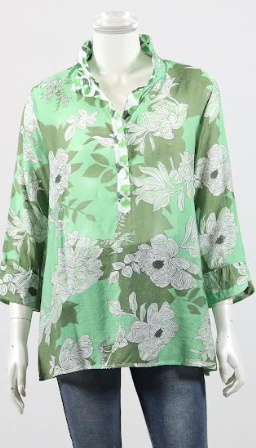 Whispers - SUMMER GREEN PRINT 3/4 SLEEVE SHIRT