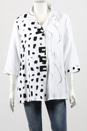 Whispers - WHITE 3/4 SLEEVE  HIGH COLLAR SHIRT