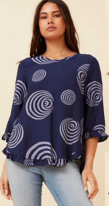 Caroline Morgan - 3/4 FRILL SLEEVE PRINTED TOP