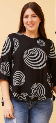 Caroline Morgan - 3/4 FRILL SLEEVE PRINTED TOP