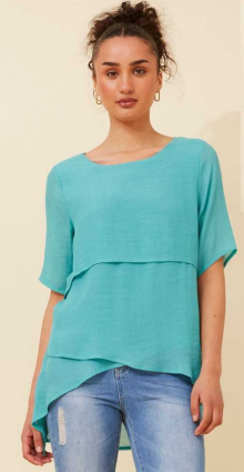 Caroline Morgan - SHORT SLEEVE DOUBLE LAYER ASYMMETRICAL HEM TOP