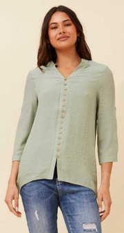 Caroline Morgan - V-NECK SHIRT WITH BUTTON FEATURE TO FRONT