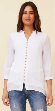 Caroline Morgan - V-NECK SHIRT WITH BUTTON FEATURE TO FRONT