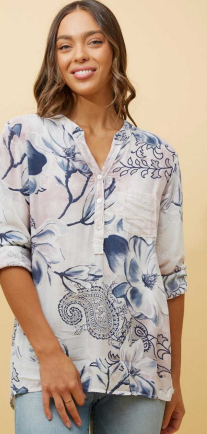 Bottega Moda - 3 BUTTON DETAIL V-NECK PRINTED SHIRT