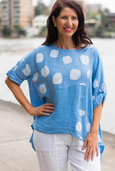 Made in Italy - LINEN POLKA DOT CONTRAST PANEL TOP