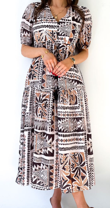 Fria - BROWN AZTEC 2 TIER SELMA MAXI DRESS