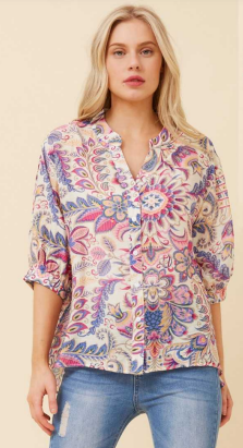 Caroline Morgan - PRINTED SHIRT WITH BACK BUTTON DETAIL