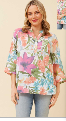 Bottega Moda - 3/4 ROLL-UP SLEEVE FLORAL PRINT BLOUSE