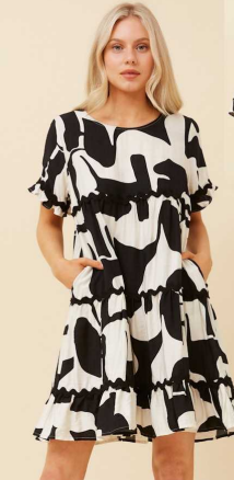 Caroline Morgan - TIERED PRINTED SHORT FRILL SLEEVE DRESS