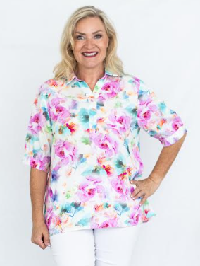 Jolie Saule - FLORAL PRINT SHORT SLEEVE  SHIRT WITH COLLAR