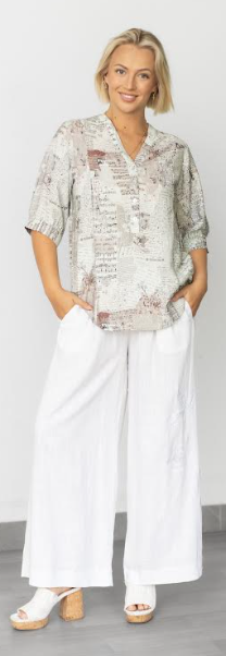 Jolie Saule - WHITE WIDE LEG LINEN BLEND PANTS