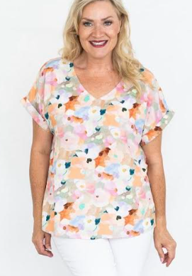 Willow Tree - FLORAL PRINT V-NECK TOP