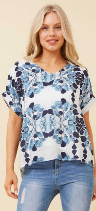 Caroline Morgan - MULTI-BLUE ABSTRACT PRINT TOP