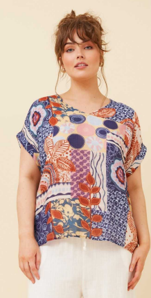 Caroline Morgan - CAP SLEEVE MULTI COLOURED PRINT TOP