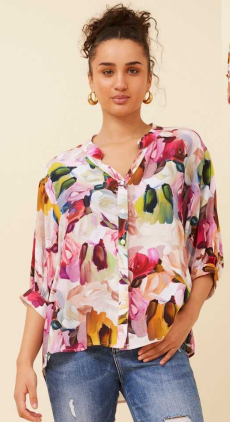 Caroline Morgan - SHORT SLEEVE MULTI-COLOURED PRINT SHIRT