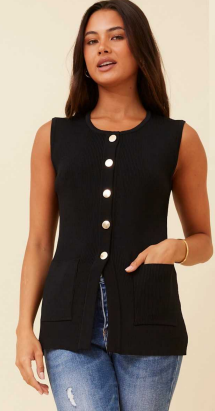 Caroline Morgan - SLEEVELESS KNITTED GOLD BUTTON THROUGH VEST