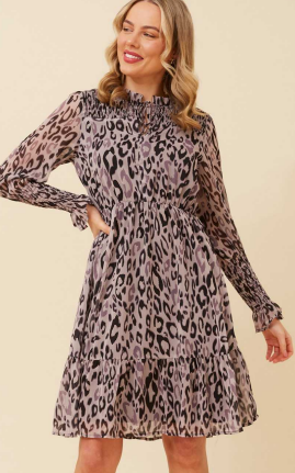 Caroline Morgan LONG SLEEVE PRINTED KNEE LENGTH DRESS