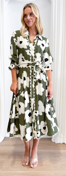 Fria - POPPY PRINT LACE TRIM DRESS