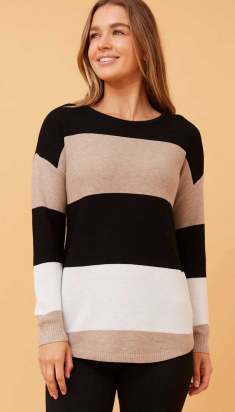 Caroline Morgan -  BLOCK STRIPED LONG SLEEVE JUMPER