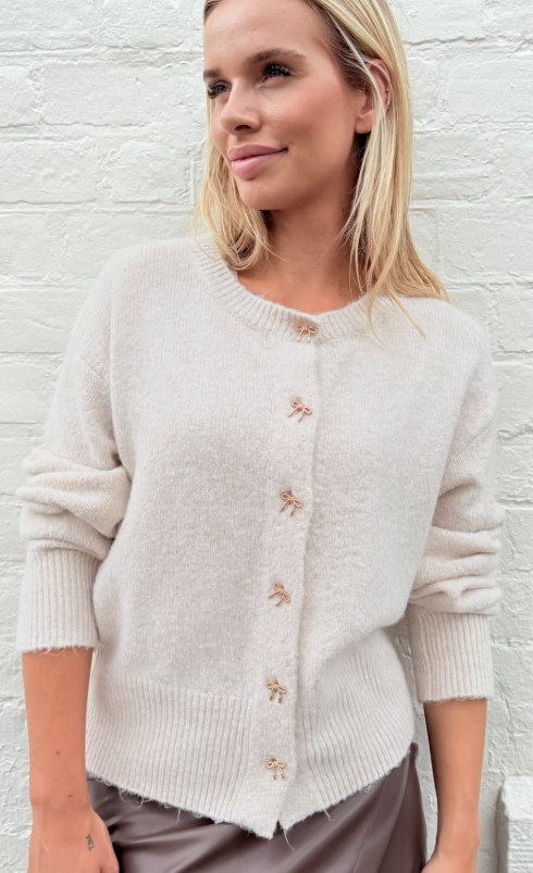 Fria - RIBBON BUTTON KNIT CARDIGAN